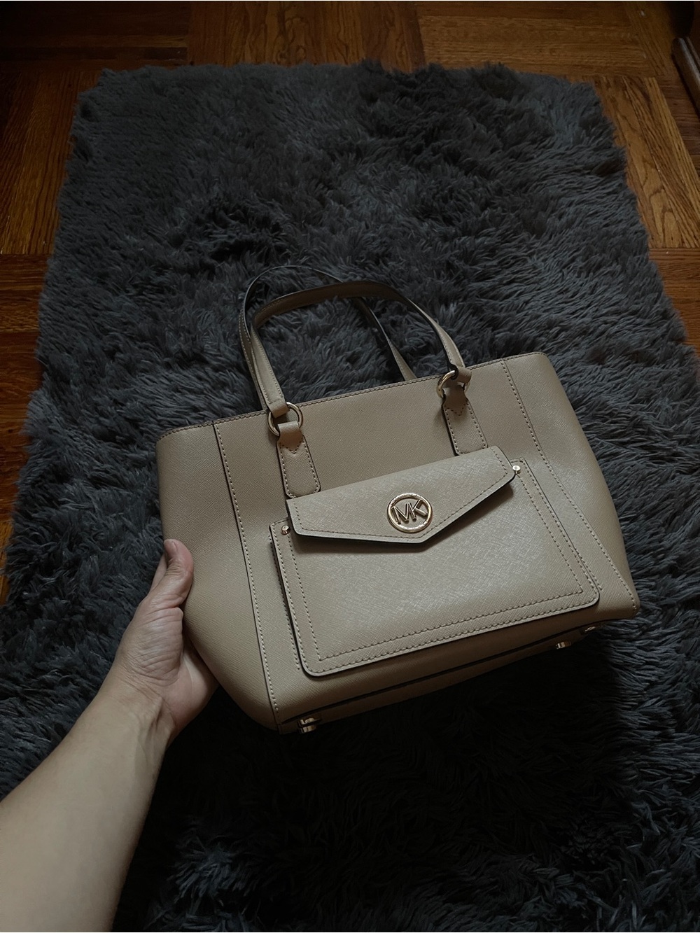 Michael Kors Taupe Leather Tote with Front Pocket